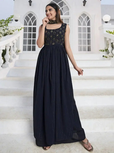 Charismatic Blue Embroidered Georgette Ready-to-wear Palazzo Suit